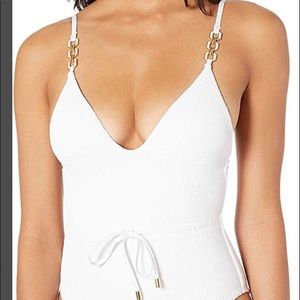 Trina Turk Women's White V-Neck One Piece Swimsuit